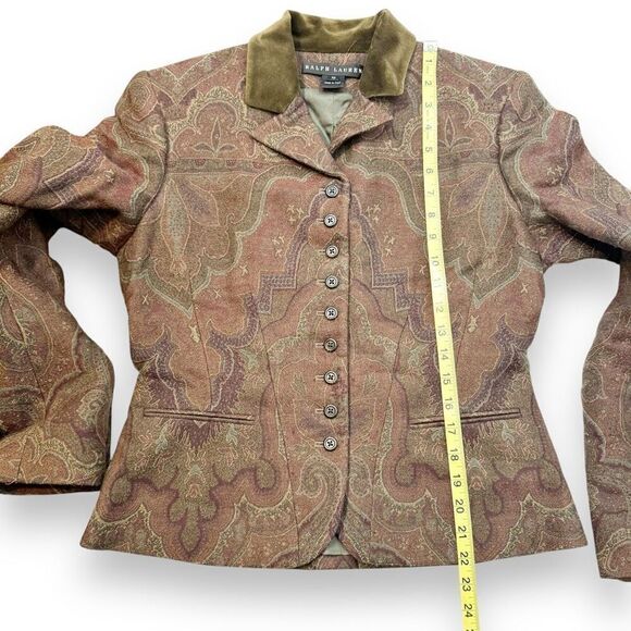 RALPH LAUREN Black Label Jacquard Print Jacket Blazer with Velvet Collar Size 10 - Picture 10 of 11